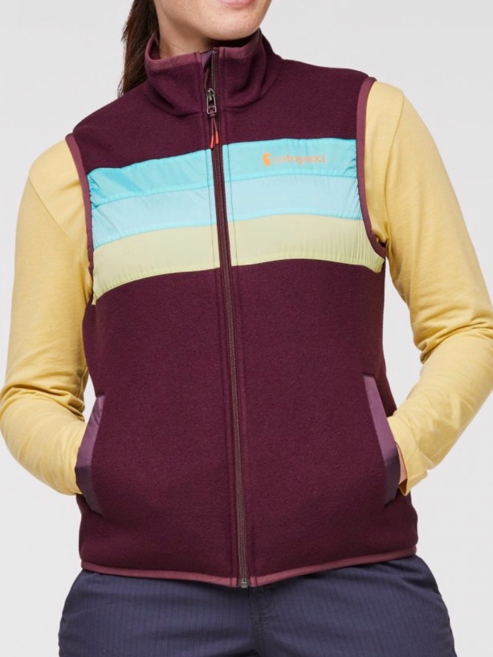 Cotopaxi burgundy striped Teca full zip fleece vest Women’s sz L